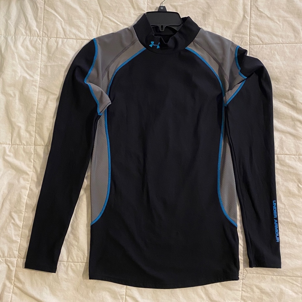 Under Armour Men's LG Black Gray Blue stitching Compression Coldgear base layer